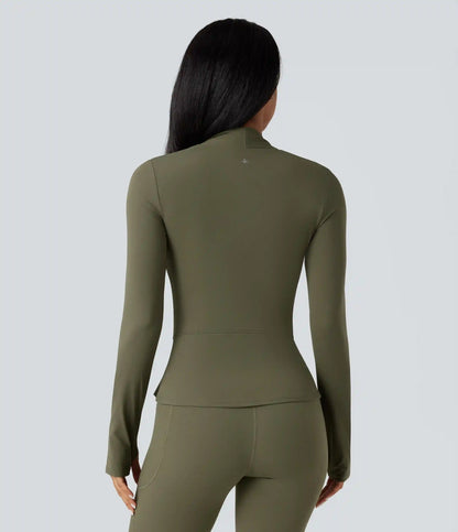 Halara UltraSculpt™ Push-Up Long Sleeve Thumb Hole Zipper Ruffle Hem Yoga Curvy Jacket
