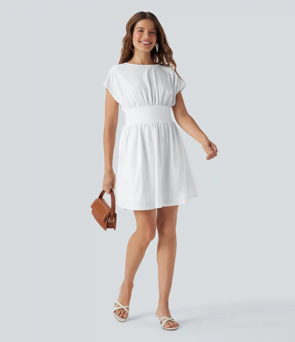 Breezeful™ Batwing Short Sleeve Flowy Quick Dry Mini Work Dress with Pockets