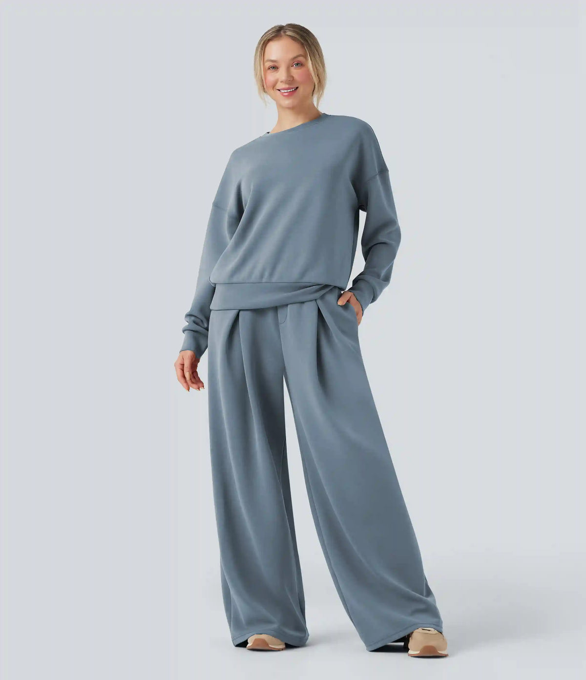 SpacerTek™ Mid Rise Drawstring Crossover Casual Baggy Pants with Pockets