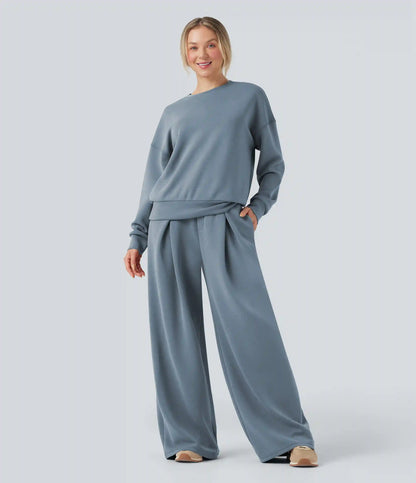 SpacerTek™ Mid Rise Drawstring Crossover Casual Baggy Pants with Pockets