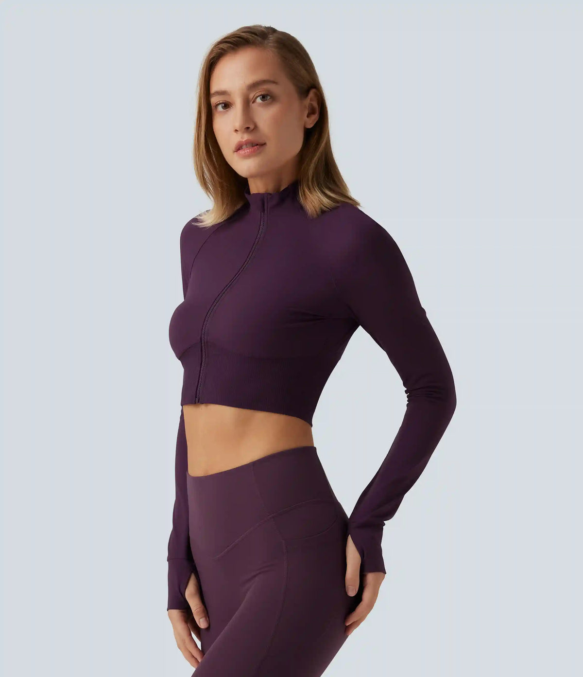 Halara UltraSculpt™ Mock Neck Raglan Long Sleeve Thumb Hole Cropped Yoga Jacket