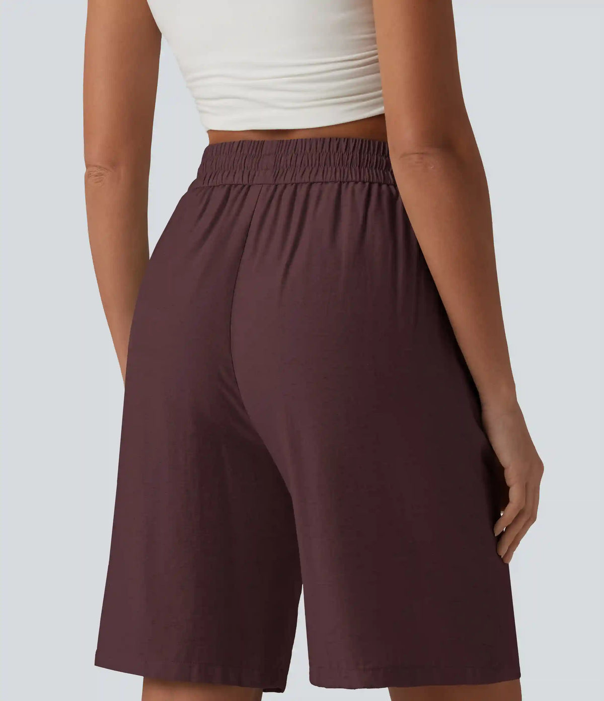 High Waisted Drawstring Casual Linen-Blend Bermuda Shorts 10'' with Pockets