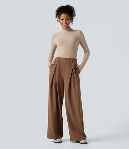 High-waisted Work Wide-leg Pants with Pockets
