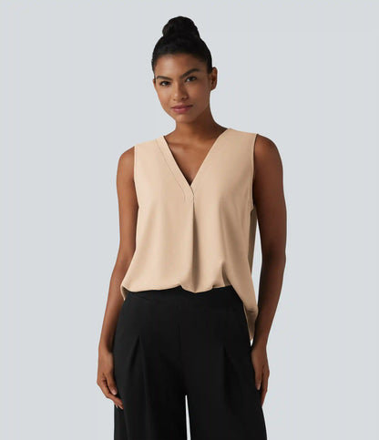 Wrinkle Recovery V Neck Sleeveless Oversized Work Blouse