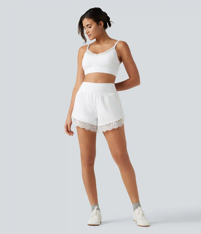SoftlyZero™ Airy Light Support Sweetheart Neck Contrast Lace Built-in Bra InstantCool Workout Sports Bra-UPF50+