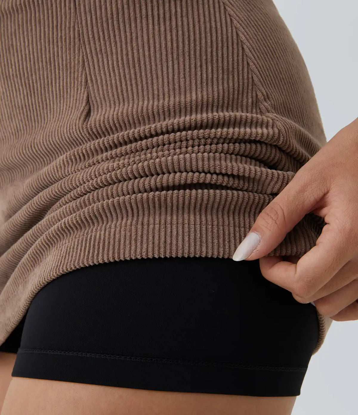 High Waisted 2-in-1 A Line Mini Corduroy Casual Skirt-Longer Length