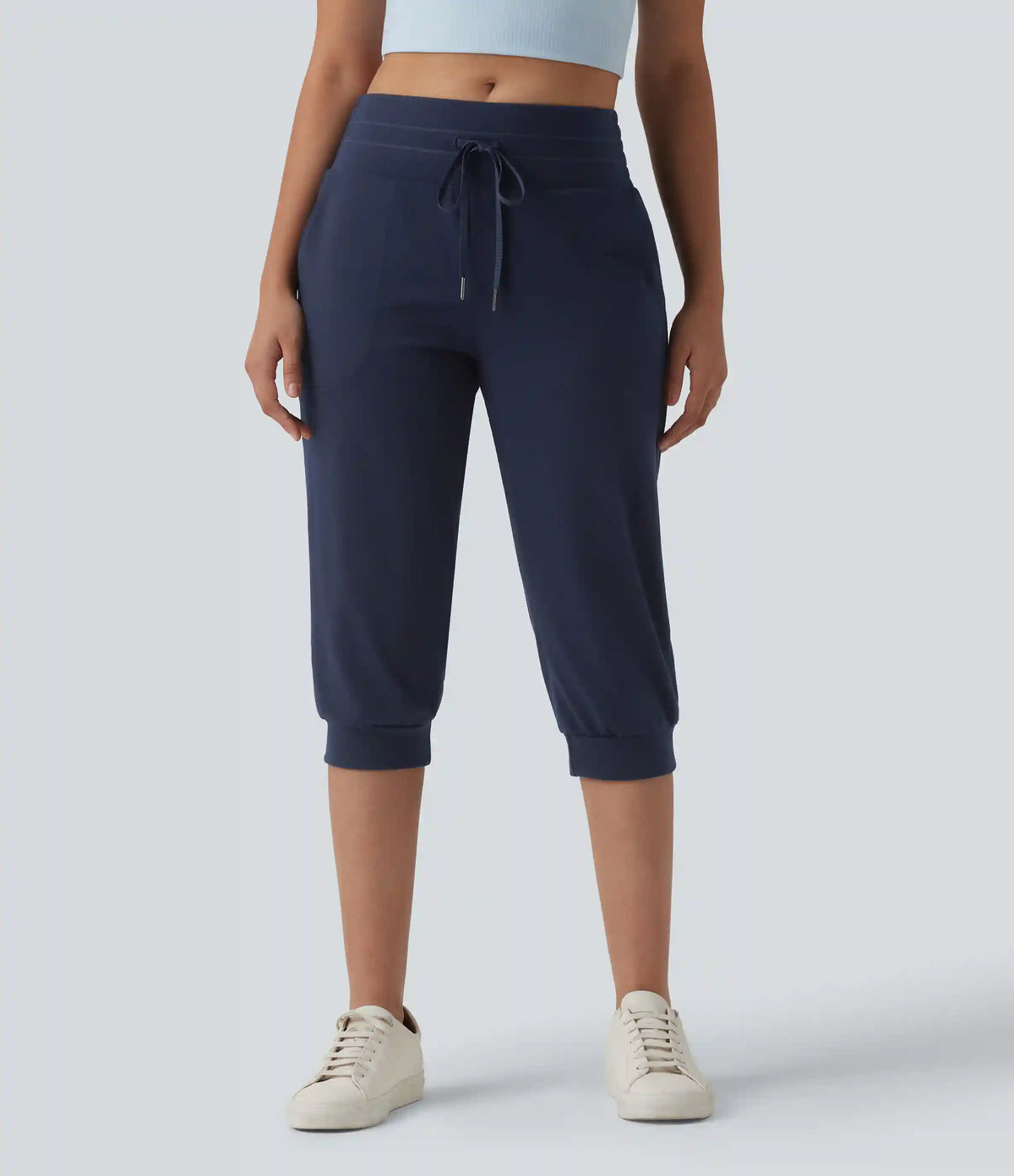 Mid Rise Drawstring Capri Casual Joggers with Pockets