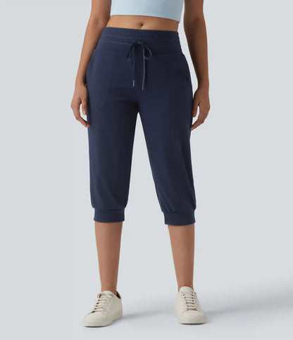 Mid Rise Drawstring Capri Casual Joggers with Pockets