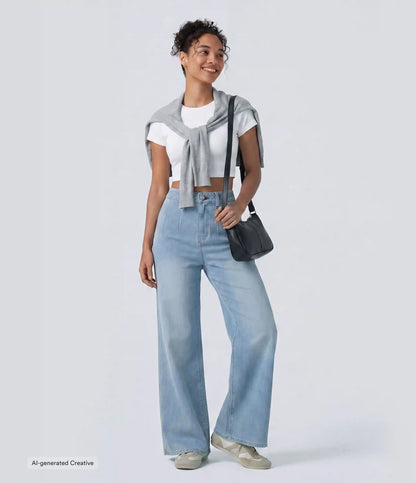 Halara Flex™ High Waisted Tummy Control Wide Leg Casual Jeans with Pockets