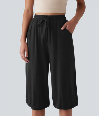 High Waisted Drawstring Capri Casual Joggers with Pockets