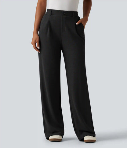 High Waisted Wide Leg Waffle Work Pants with Pockets