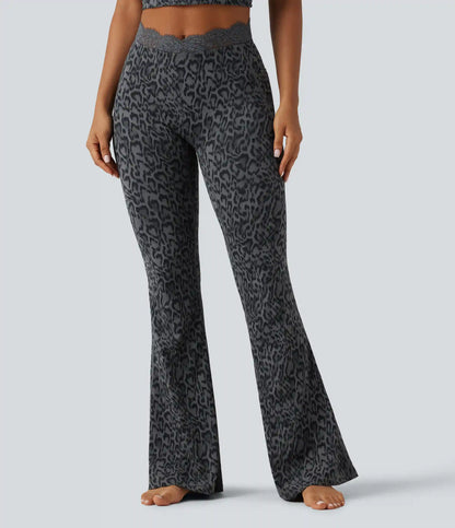 Halara UltraSculpt™ Leopard Print V-Shaped High Waisted Contrast Lace Yoga Flare Leggings with Pockets