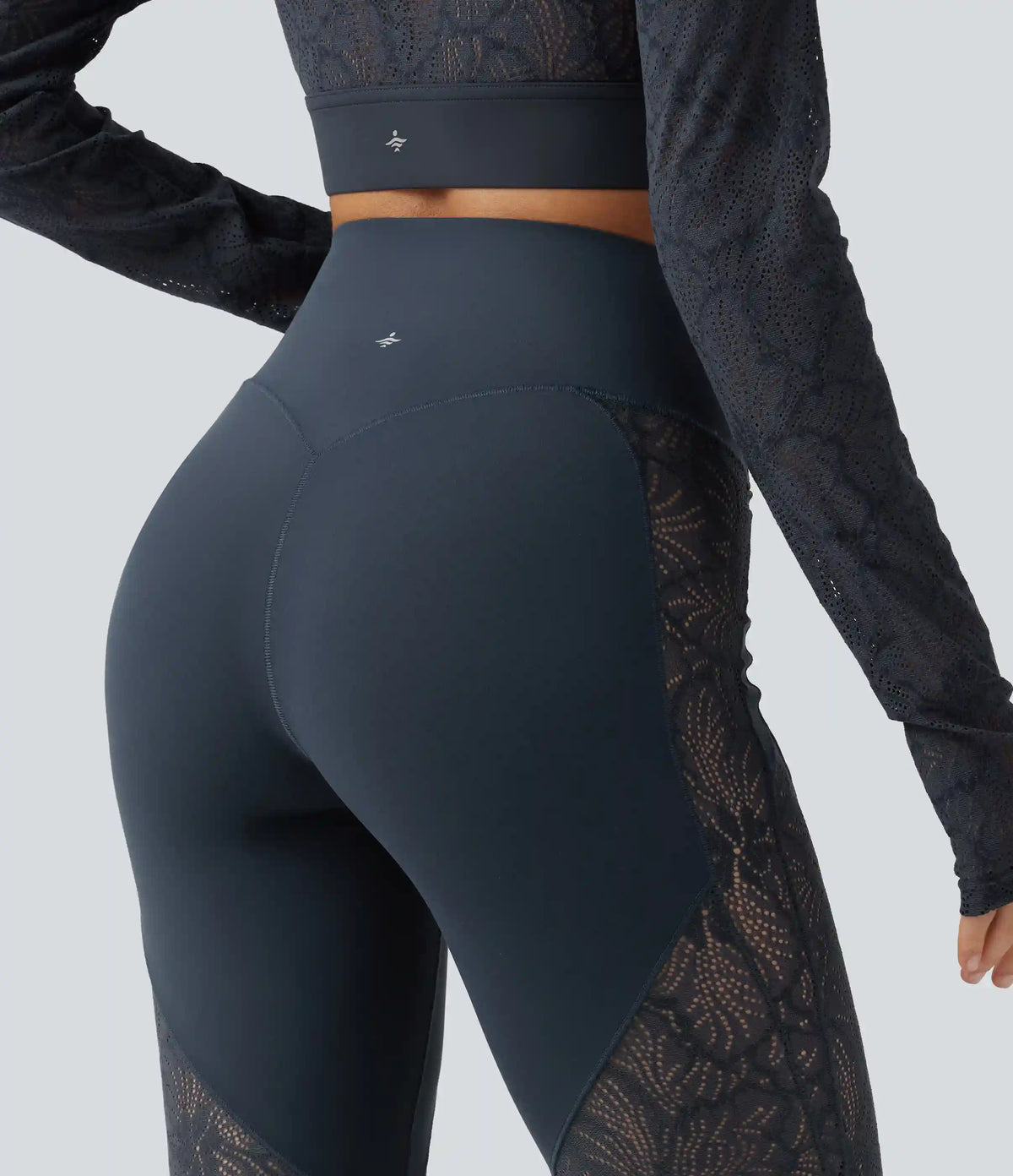 Halara UltraSculpt™ High Waisted Crossover Tummy Control Contrast Lace Yoga Flare Leggings with Pockets