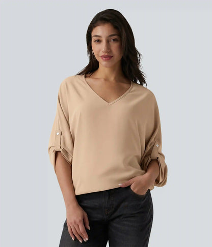 Wrinkle Recovery V Neck Long Sleeve Work Blouse
