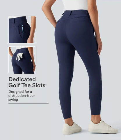 High Waisted Herringbone Golf Skinny Pants with Pockets