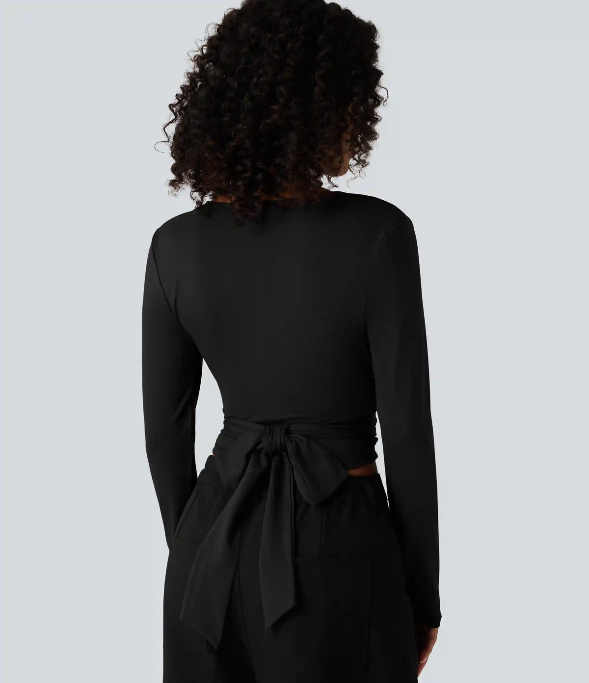 V Neck Long Sleeve Lace Up Work Top