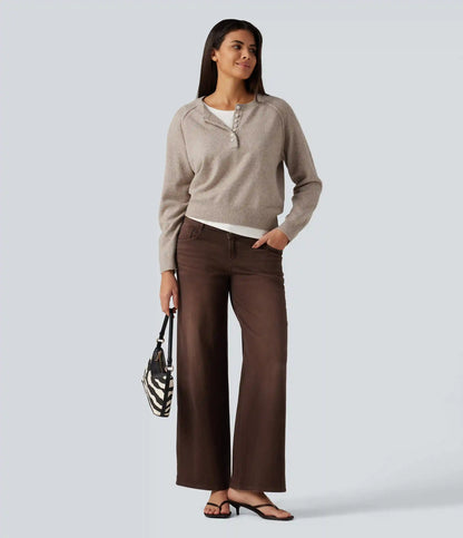 Henley Neck Long Sleeve Casual Sweater