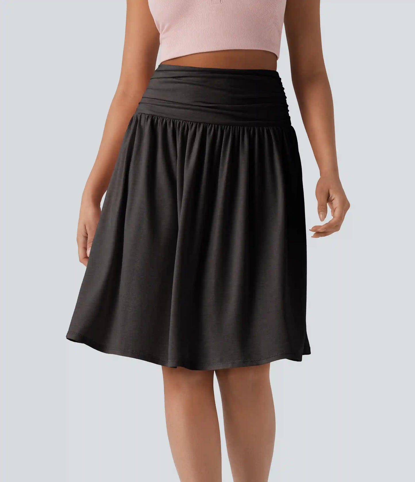 High Waisted Ruched Pocket Flowy Skirt