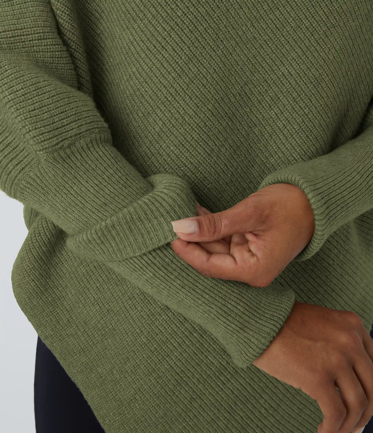 High Neck Long Sleeve Asymmetric Hem Work Sweater
