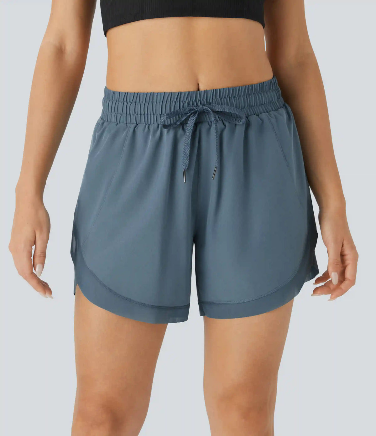 Mid Rise Drawstring Contrast Mesh 2-in-1 Flowy Running Shorts 5''