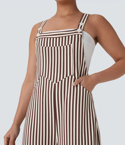 Pockets Stripe Waffle Overalls