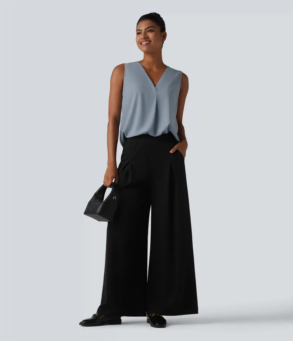 Wrinkle Recovery V Neck Sleeveless Oversized Work Blouse