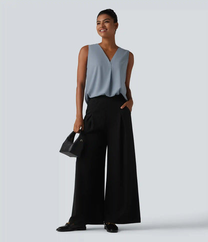 Wrinkle Recovery V Neck Sleeveless Oversized Work Blouse