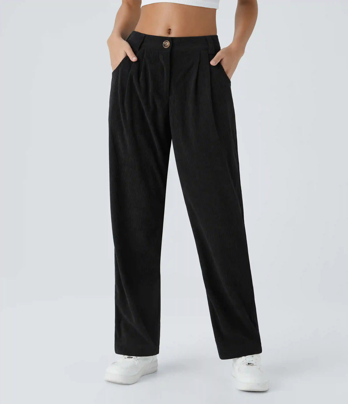 Mid Rise Zipper Pocket Corduroy Casual Pants