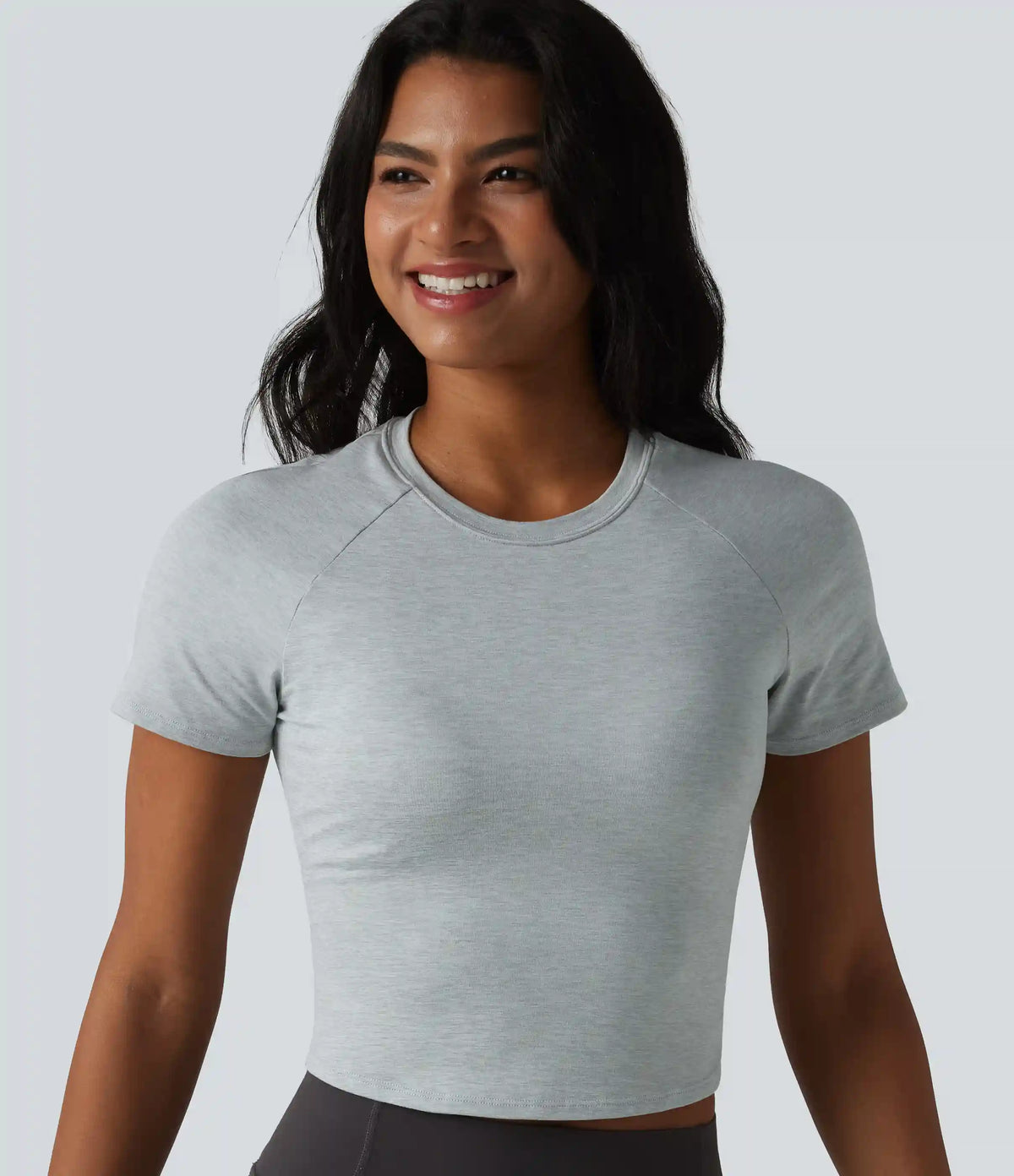 Round Neck Short Sleeve Built-in Bra Yoga Sports Top