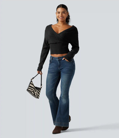 V Neck Long Sleeve V Back Casual Sweater