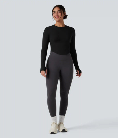 OneForm Seamless Flow Round Neck Long Sleeve Thumb Hole Curved Hem Yoga Sports Top