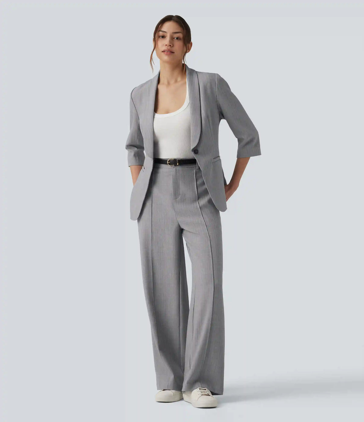 Shawl Collar 3/4 Sleeve Work Blazer with Pockets