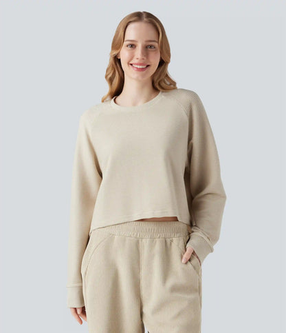 Seamless Flow Round Neck Raglan Long Sleeve High Low Casual Sports Top