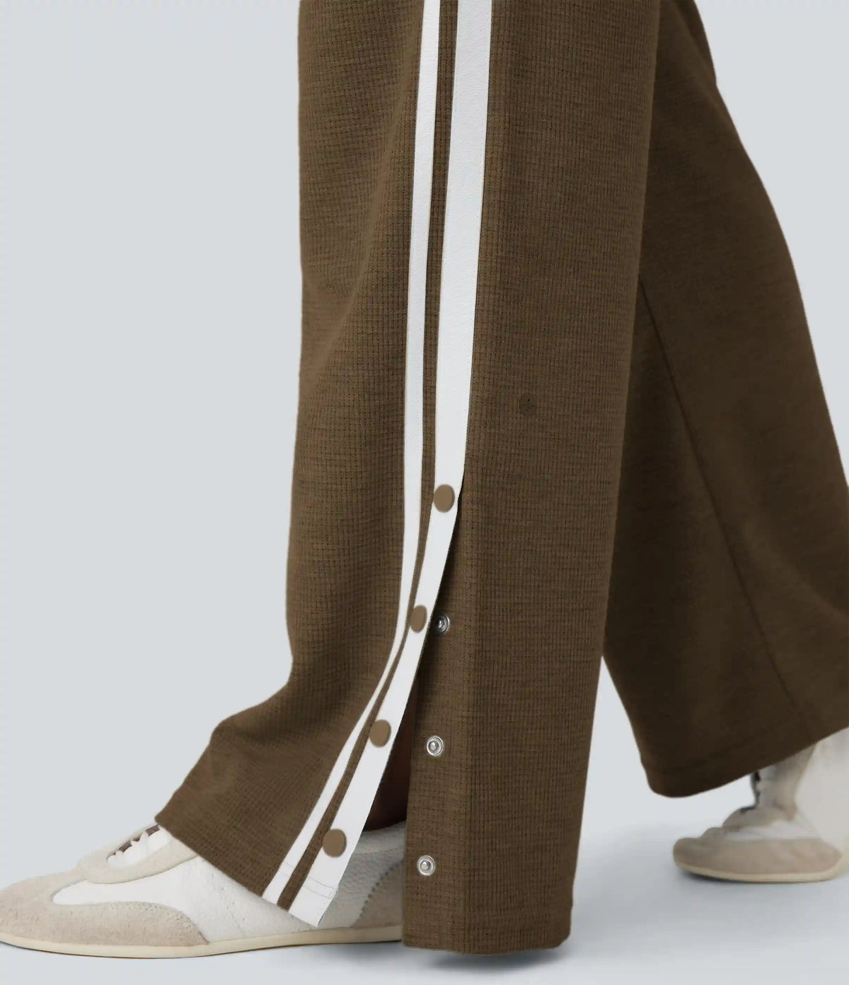 Low Rise Drawstring Color Block Snap Waffle Casual Wide Leg Pants with Pockets