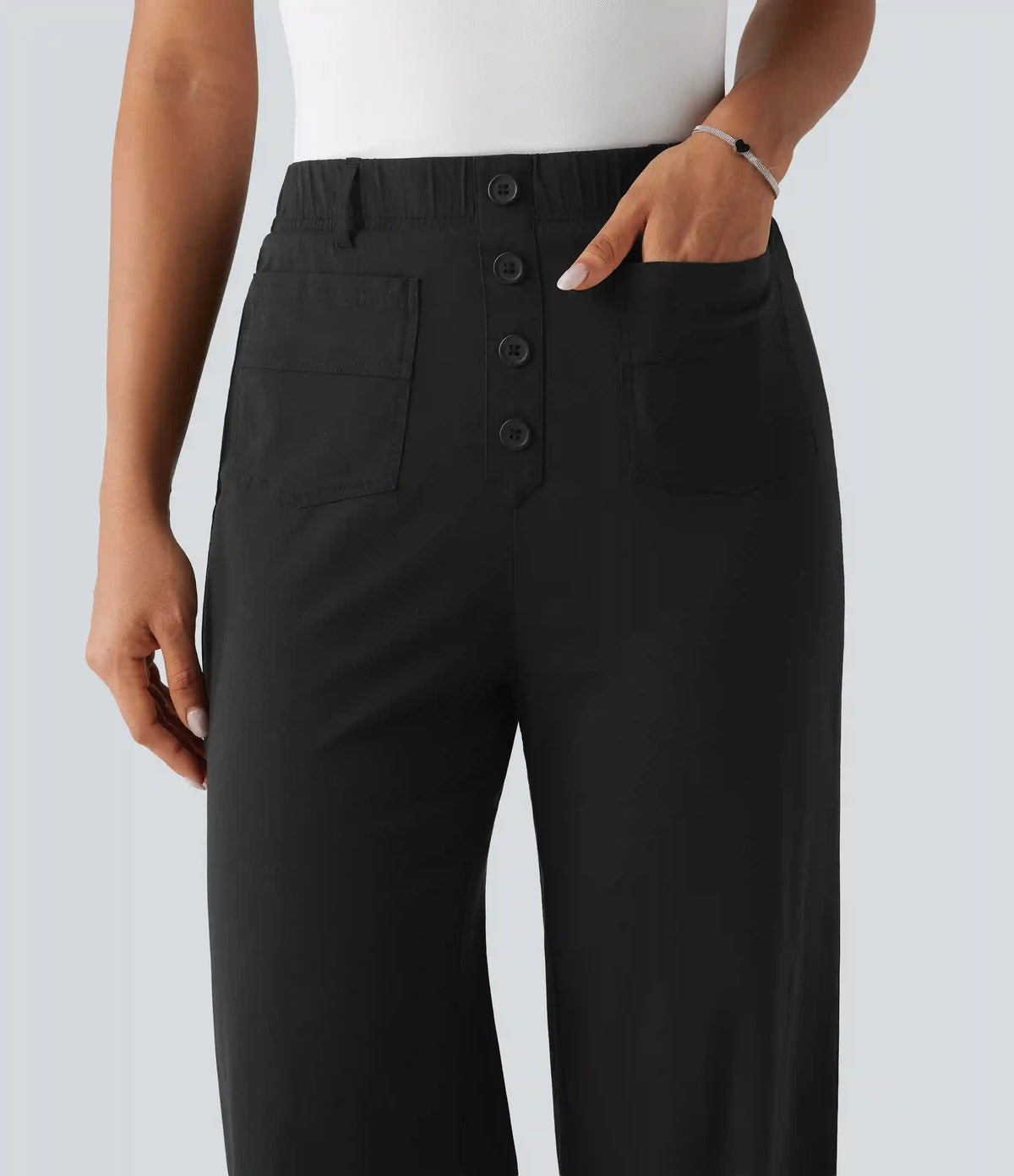 High Waisted Straight Leg Casual Stretch Linen Pants with Pockets