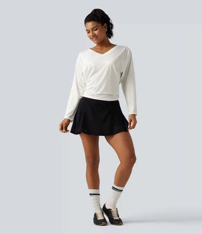 Sweetheart Neck Long Sleeve Ruched Yoga Sports Top