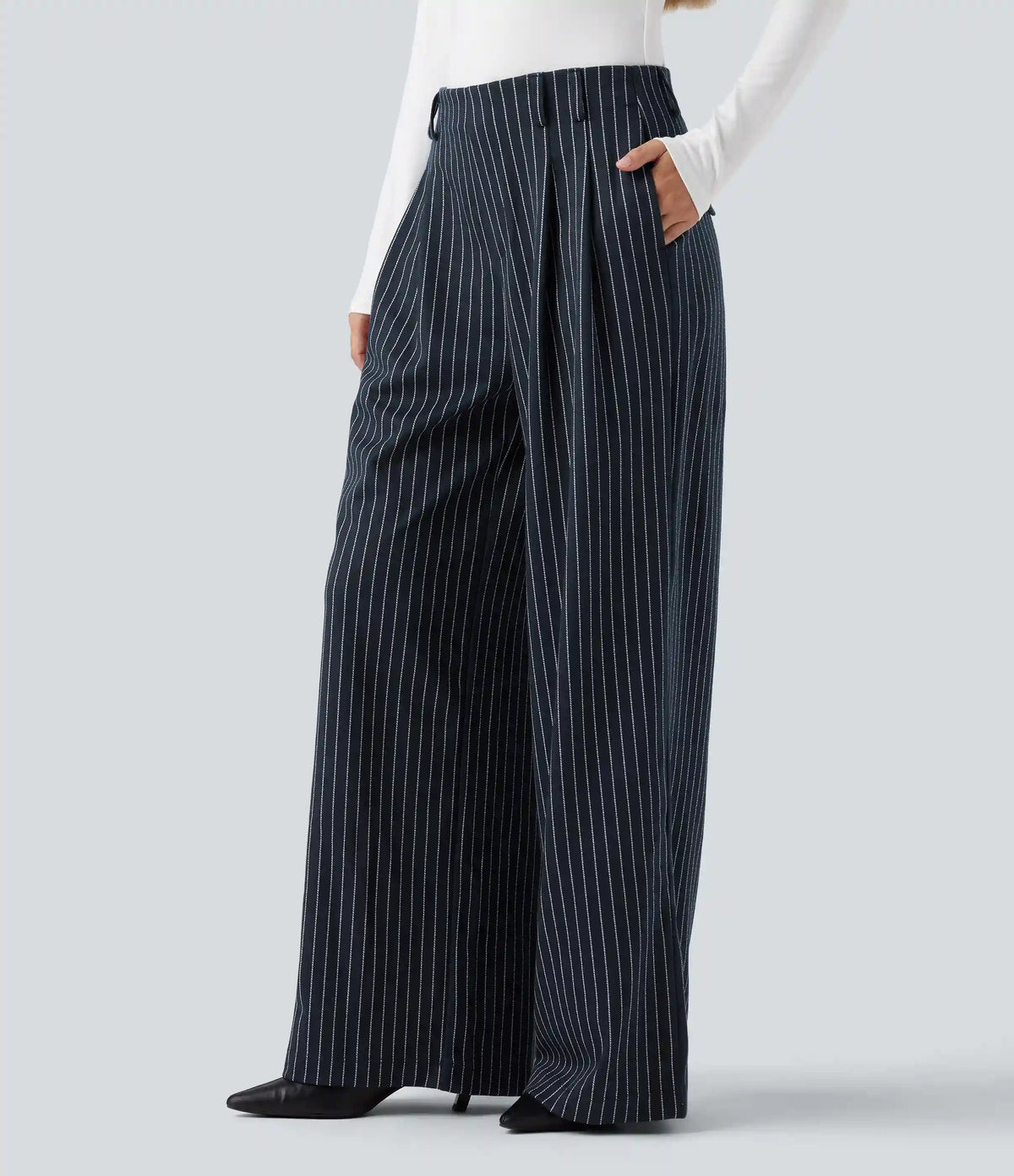 Halara Flex™ High Waisted Stripes Work Baggy Pants with Pockets
