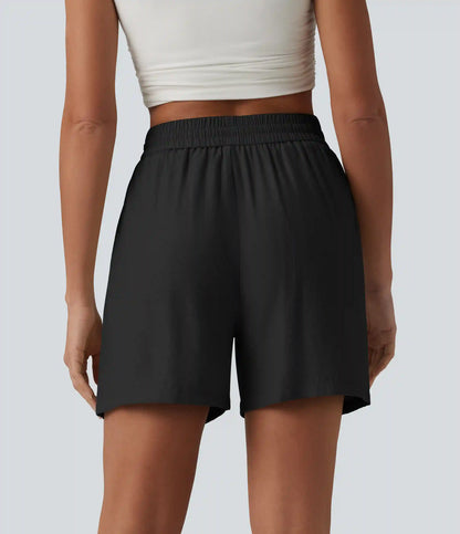High Waisted Drawstring Casual Linen-Blend Baggy Shorts 5'' with Pockets