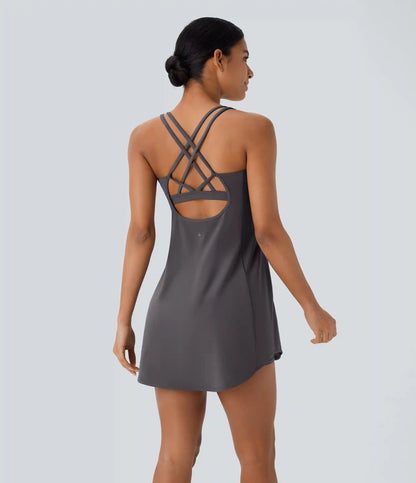SoftlyZero™ Plush Cut Out Pocket 2-Piece Mini Yoga Active Dress