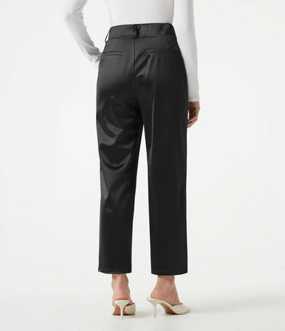 High Waisted Tapered Satin Work Pants with Pockets