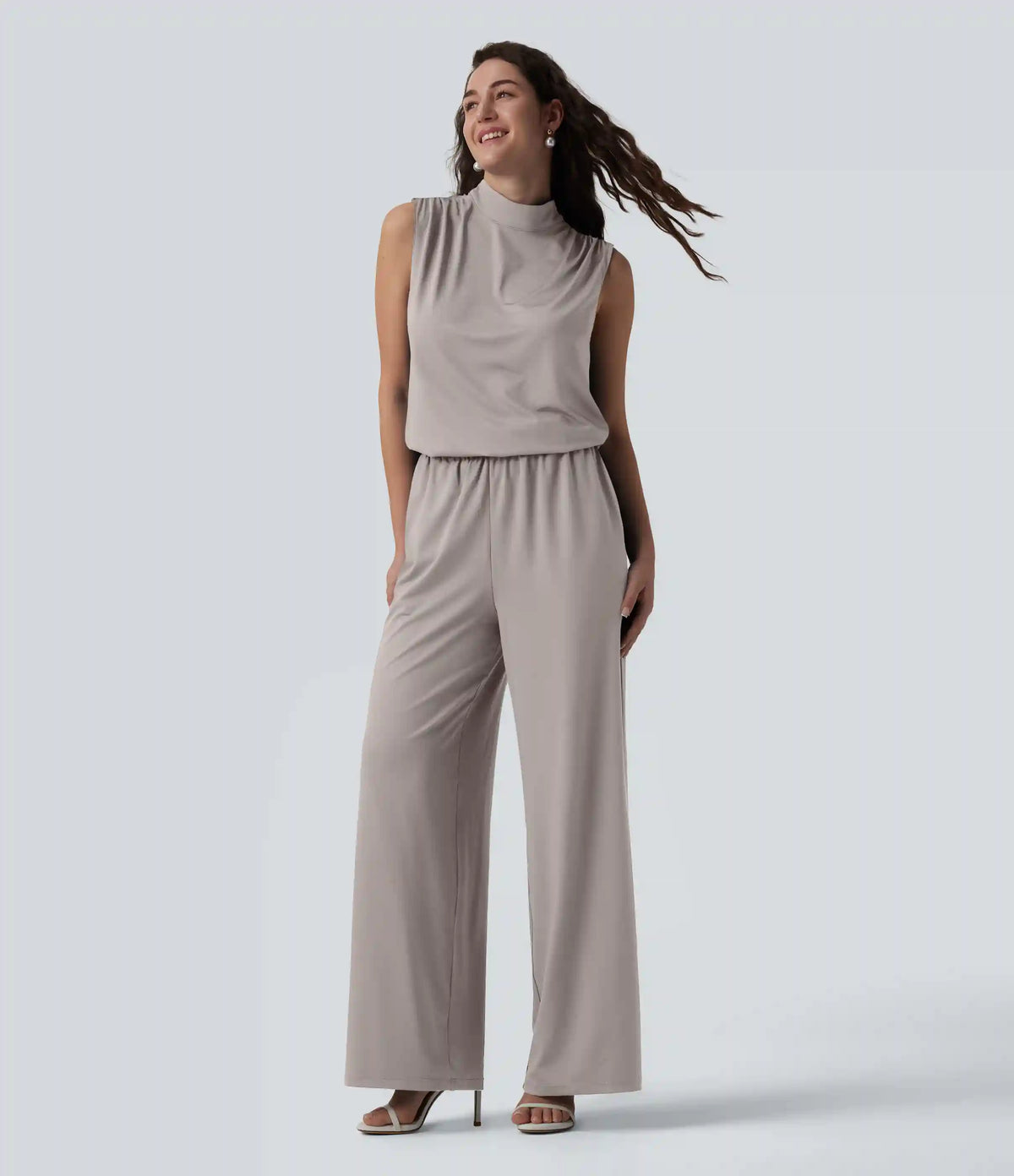 Stand Collar Sleeveless Straight Leg Bridesmaid And Wedding Guest Jumpsuit with Pockets-Easy Peezy