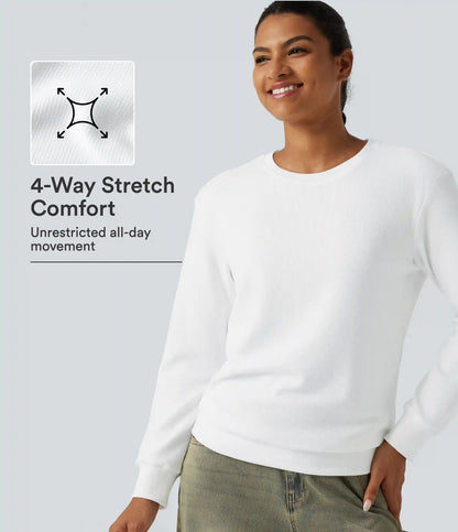 Round Neck Long Sleeve Waffle Casual Tops