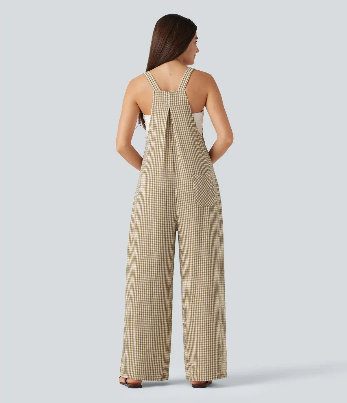 Plaid Casual Linen-Feel Overalls with Pockets