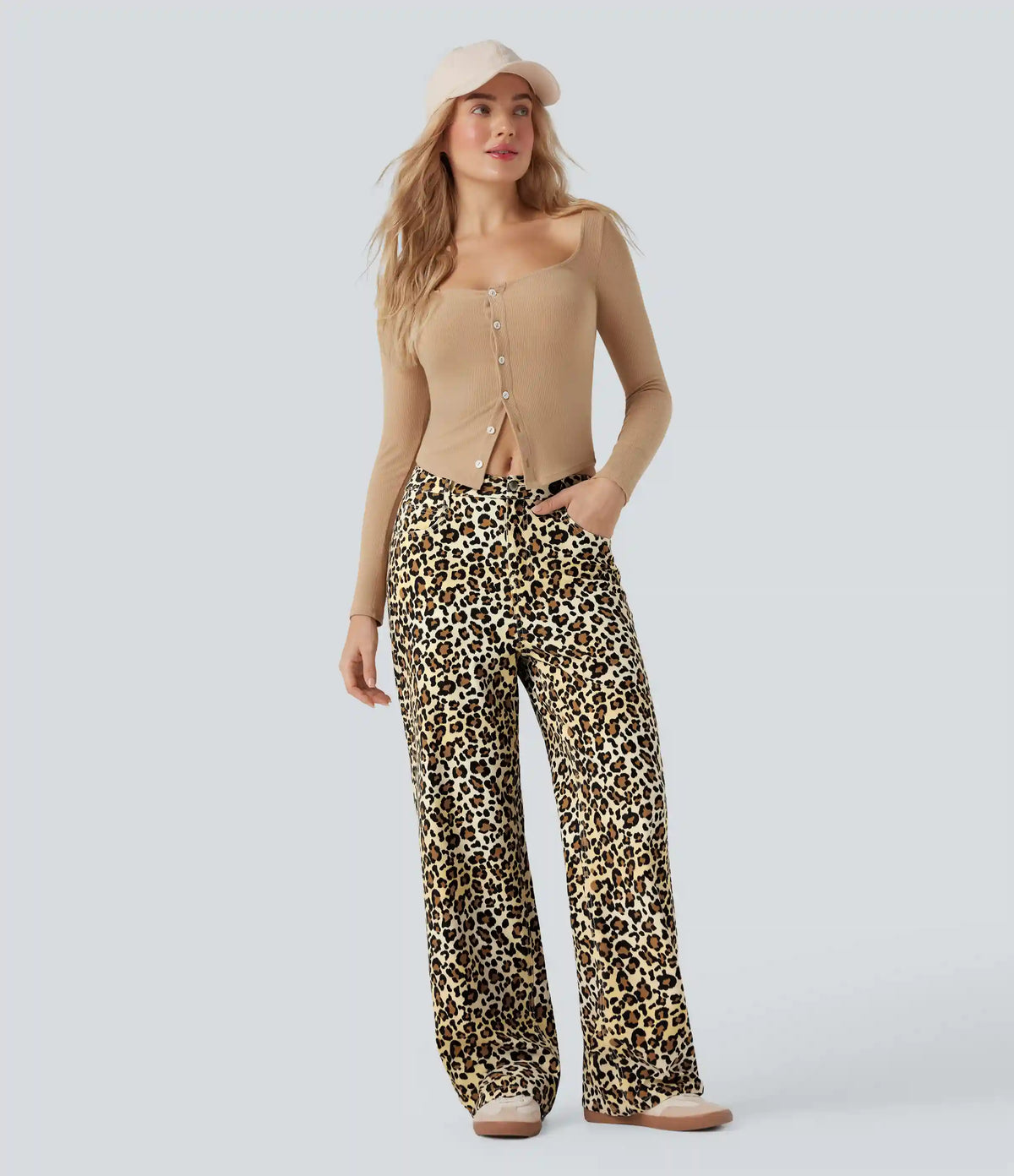 Halara Flex™ Mid Rise Leopard Casual Baggy Jeans with Pockets
