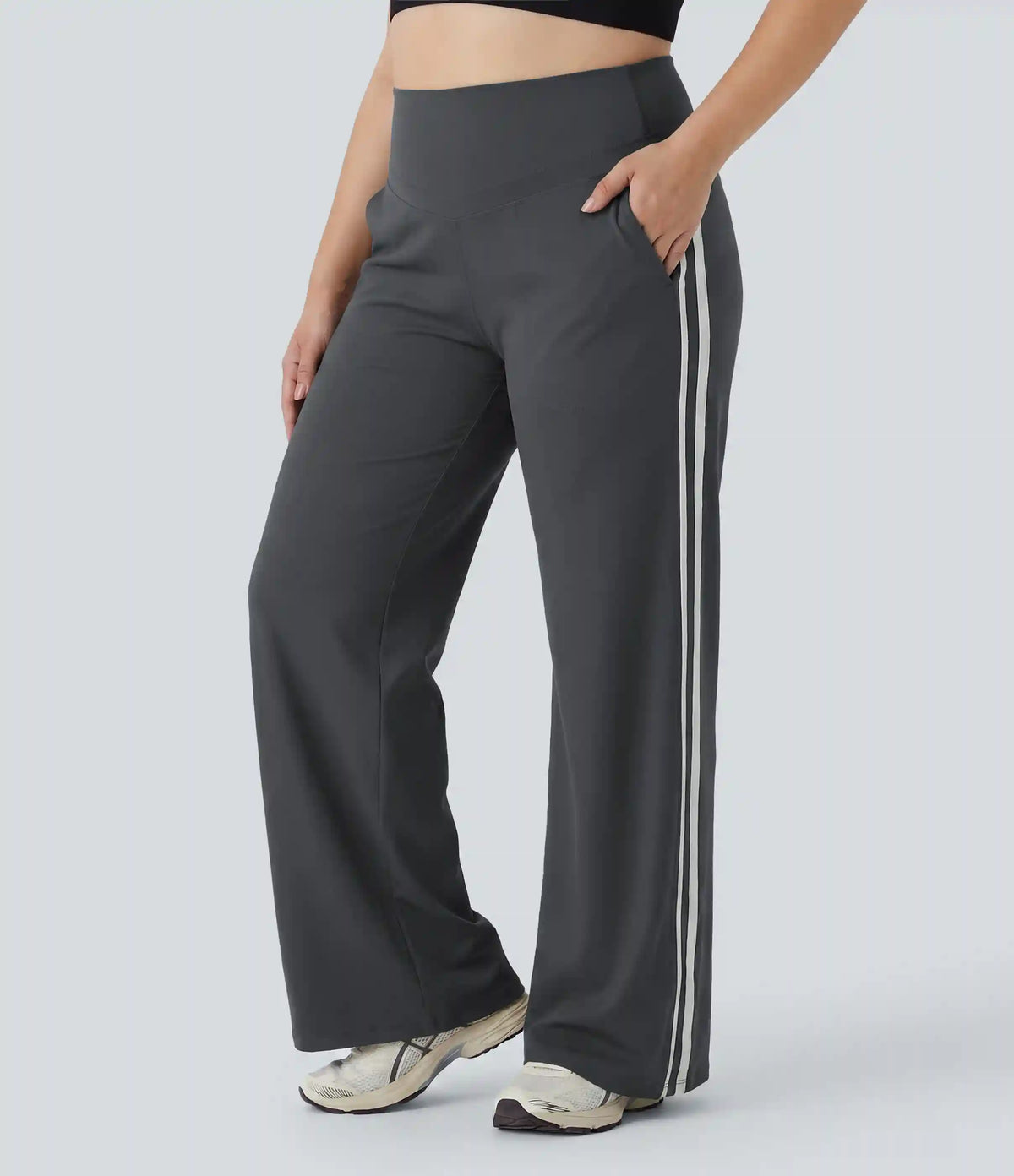 Plus Size Halara UltraSculpt™ High Waisted Tummy Control Color Block Stripes Yoga Baggy Pants with Pockets
