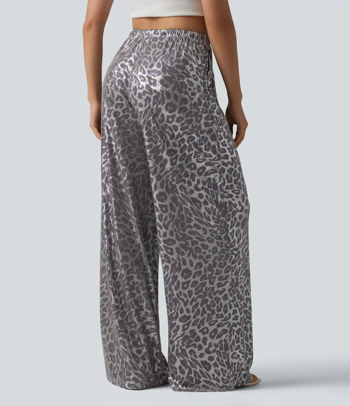 Mid Rise Drawstring Baggy Leopard Print Casual Pants with Pockets