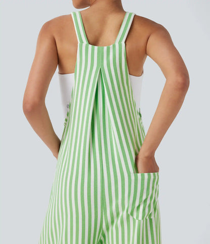 Pockets Stripe Waffle Overalls