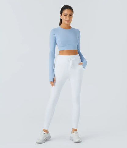 SoftlyZero™ Plush High Waisted Drawstring Pocket Plain Full Length Joggers