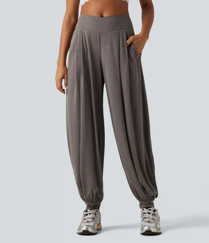 High Waisted Crossover Yoga Balloon Pants with Pockets