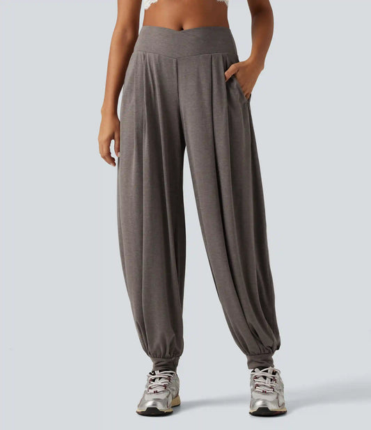 High Waisted Crossover Yoga Balloon Pants with Pockets